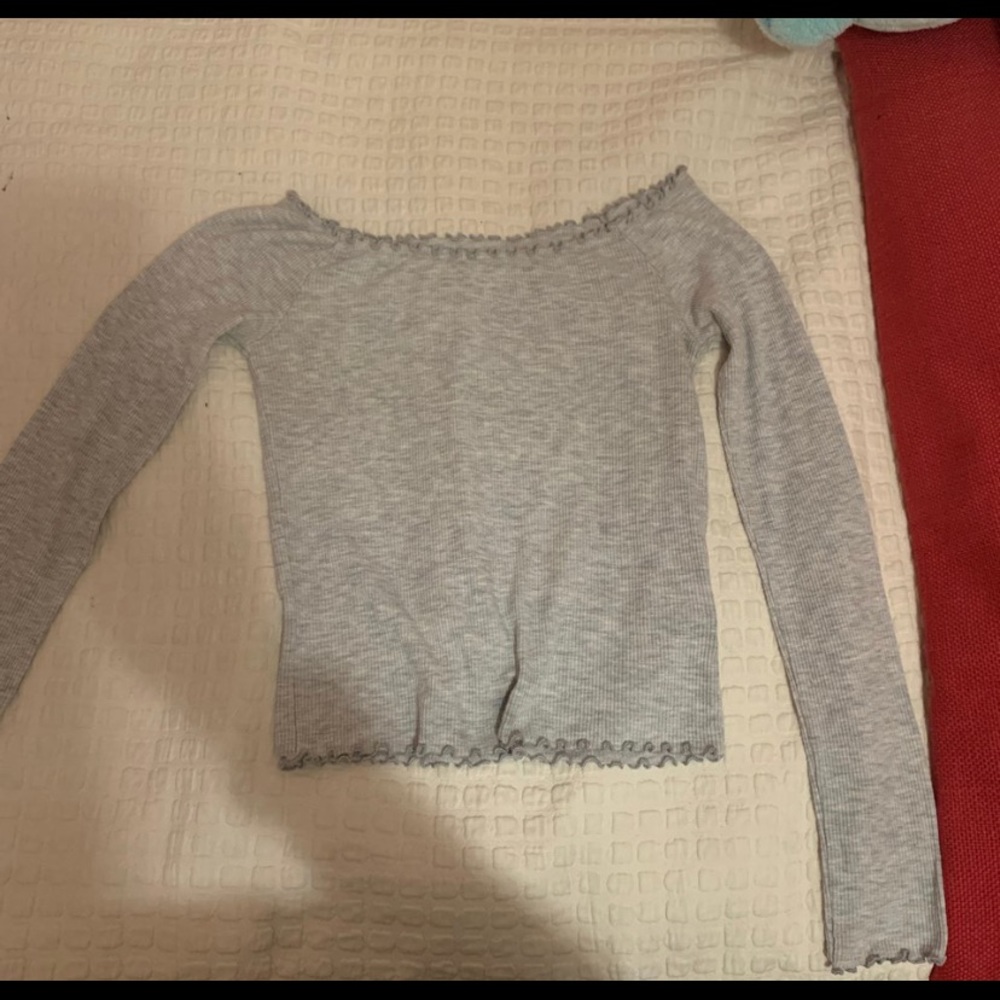 long sleeve off the shoulder brandy cropped shirt